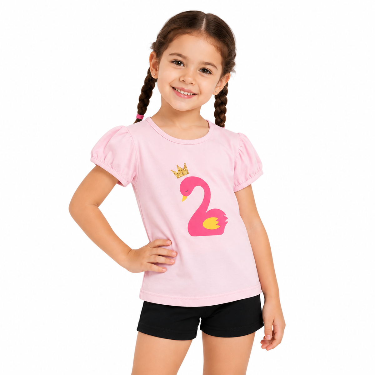 Swan Print Daily Girls Pink T shirt