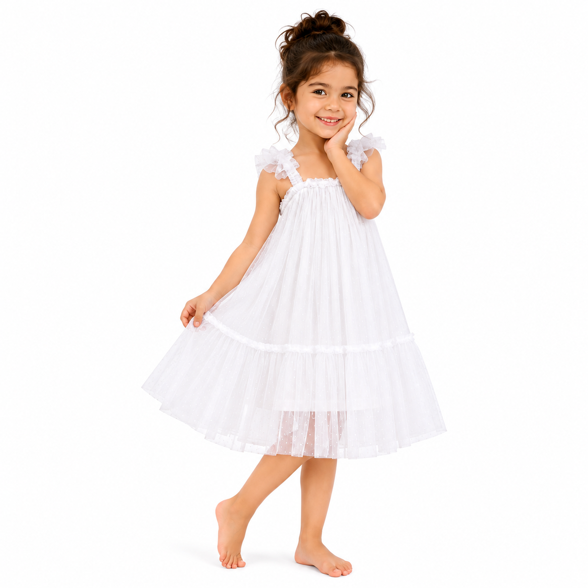 Kids Ballet Tulle Dress White Sparkle