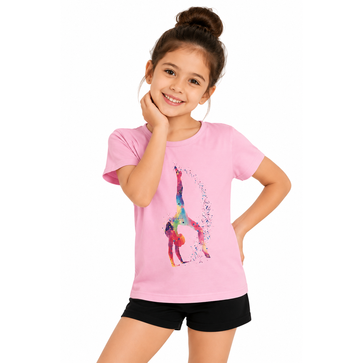 Gymnastics Print Daily Girls Pink T shirt