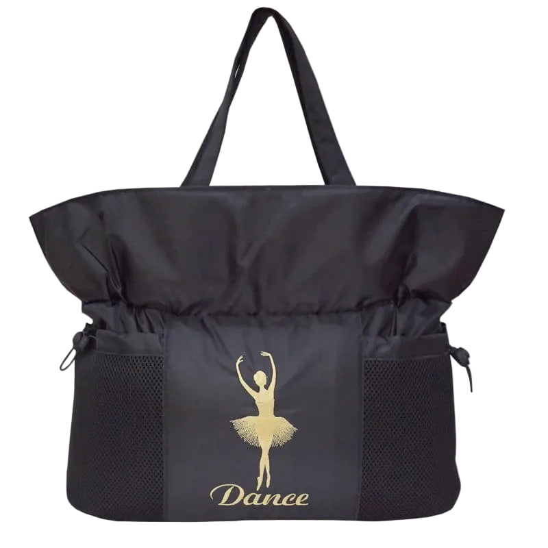 Black dance tote bag with zipper and multiple pockets designed for daily classes on OneSports.ae