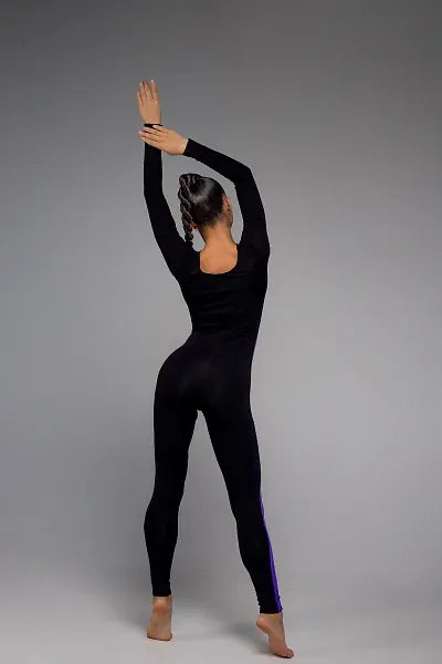 Black full length training unitard Beta for girls designed for flexibility and movement from OneSports.ae