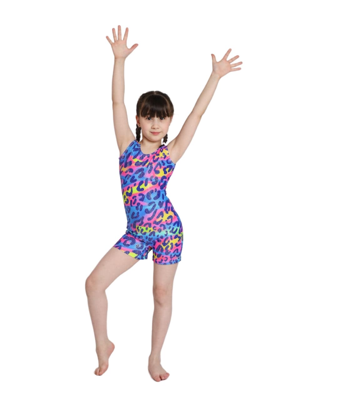 Unitard Domain animal print girls gymnastics unitard with shorts by Diva Sports available on OneSports.ae