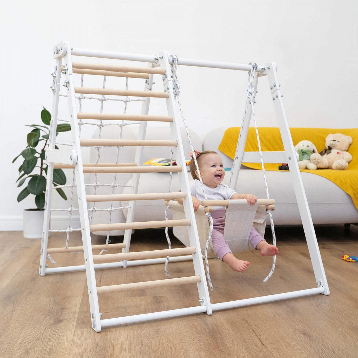 kids indoor wooden play set with ladder net and swing by onesports uae