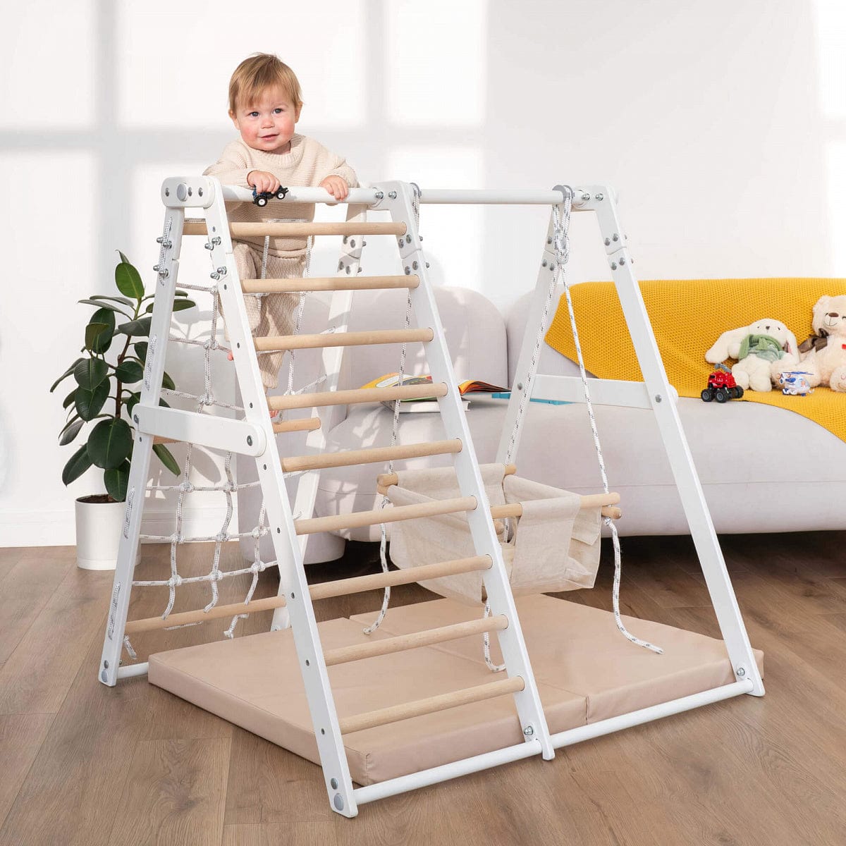 childrens multifunctional climbing play gym with ladder and swing onesports