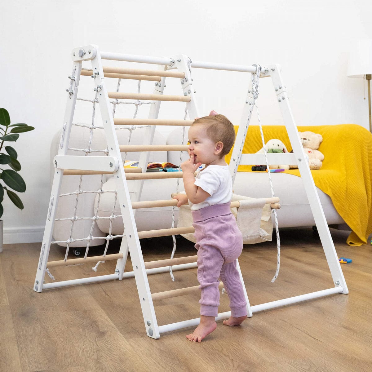 kids indoor wooden play set with ladder net and swing by onesports uae