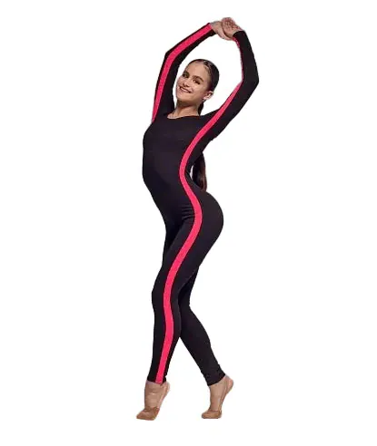 Full length unitard Beta for girls in black with coral mesh panels available on OneSports.ae