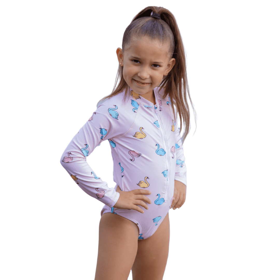 Long Sleeved Swan Print Swimsuit - OneSports - dubai