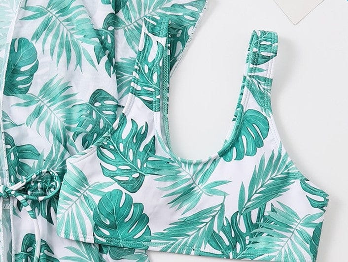 Tropical leaf patterned girls swim set