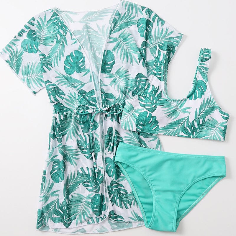 Tropical leaf print swimsuit with matching cover-up