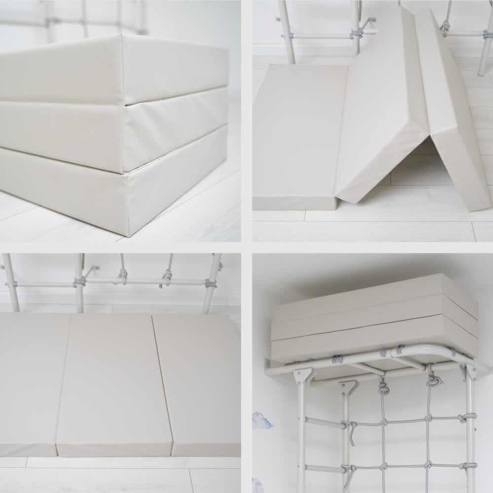 grey folding safety mat for indoor play and wall bar workouts by onesports