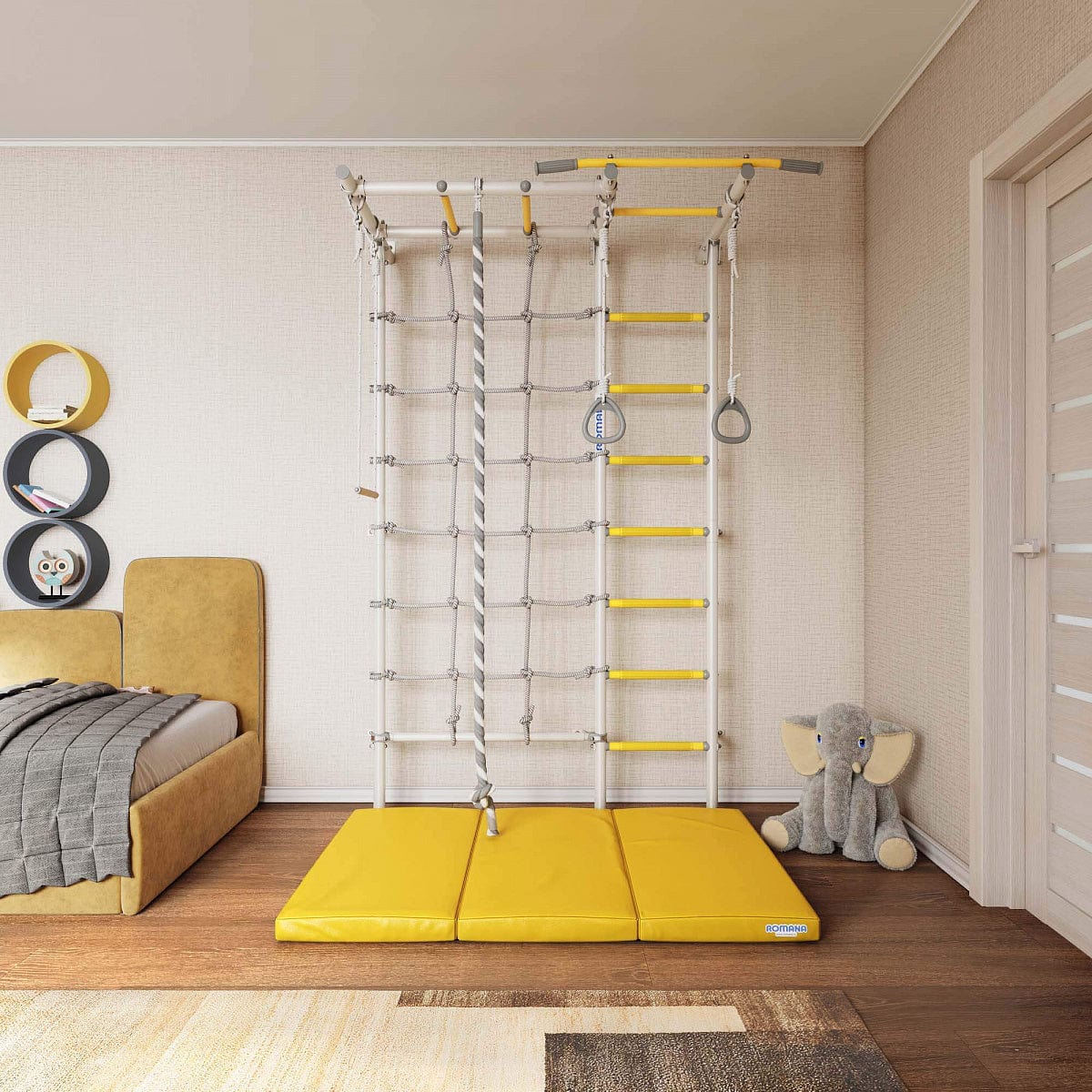 Children’s white Swedish wall bar S7 playground gym set by OneSports Romana