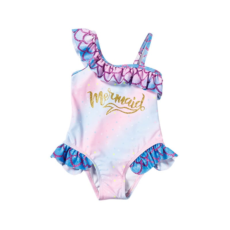 Children's swimsuit with 'Mermaid' text on