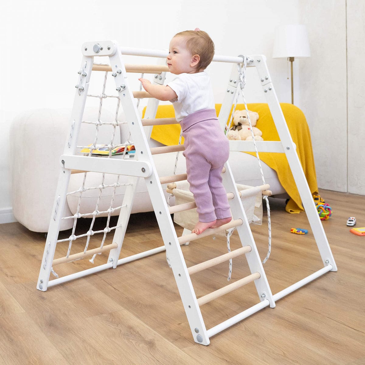indoor kids activity set wooden ladder and swing multifunctional play gym