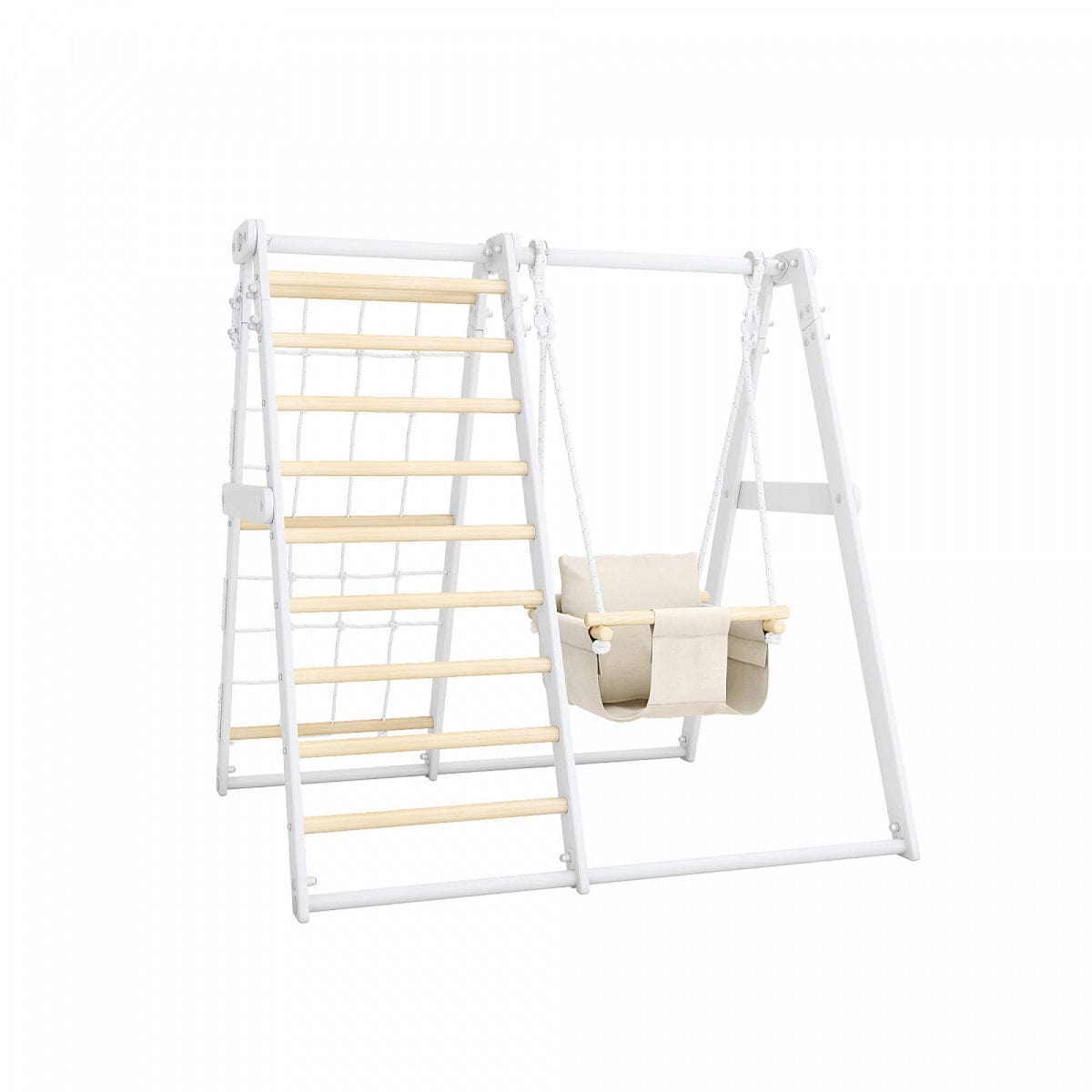 kids indoor wooden play set with ladder net and swing by onesports uae