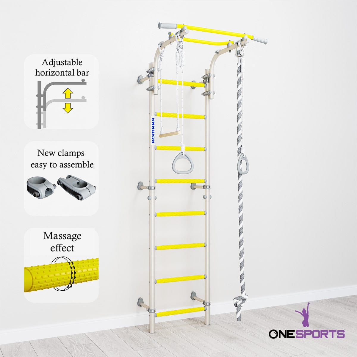 onesports romana swedish wall bars kids indoor gym yellow white