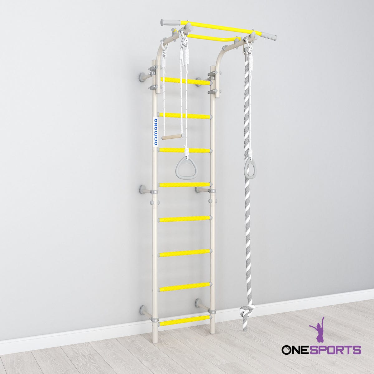 onesports romana swedish wall bars kids indoor gym yellow white