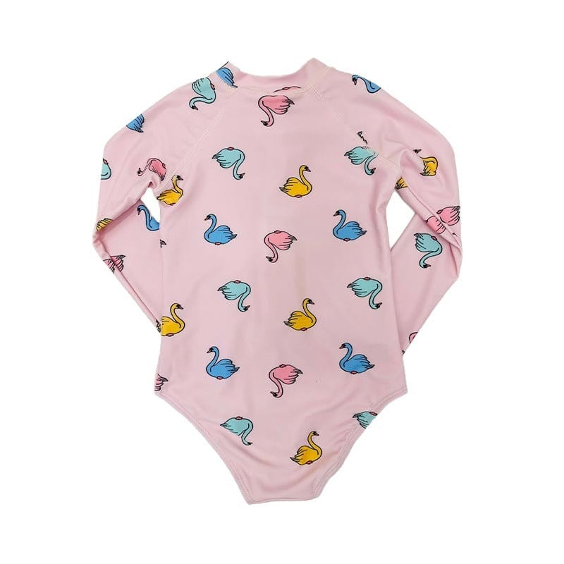 Long Sleeved Swan Print Swimsuit