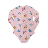 Long Sleeved Swan Print Swimsuit