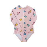 Long Sleeved Swan Print Swimsuit