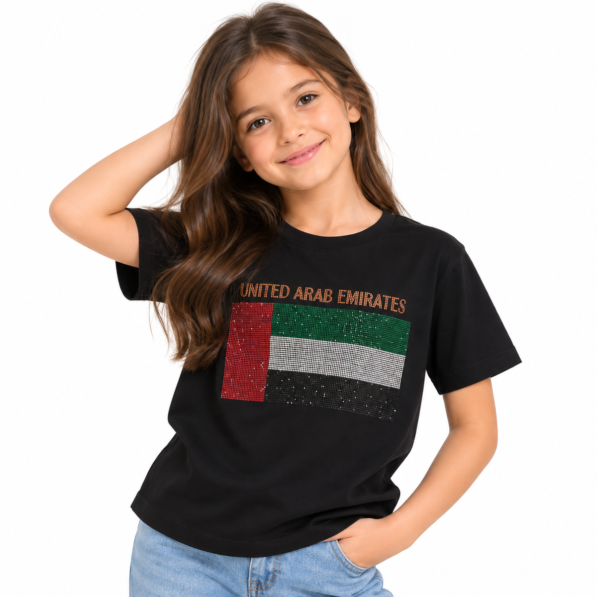 UAE Flag Girls Black T-Shirt