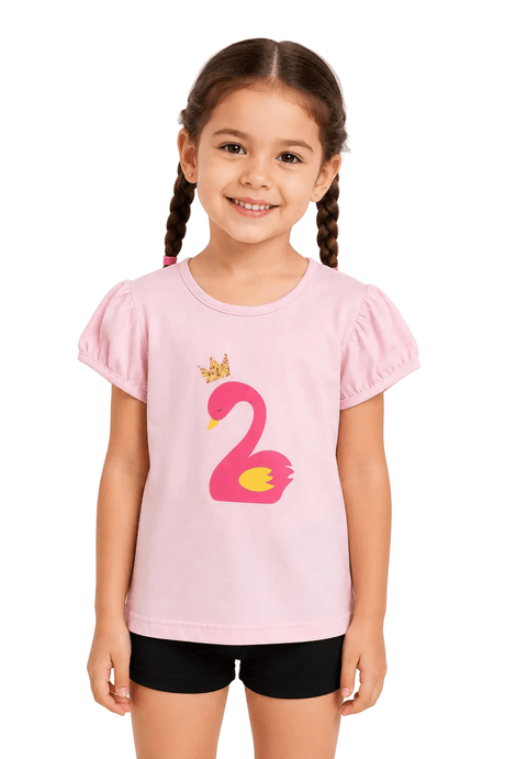 Pink Swan T- Shirt for Girls - OneSports - dubai
