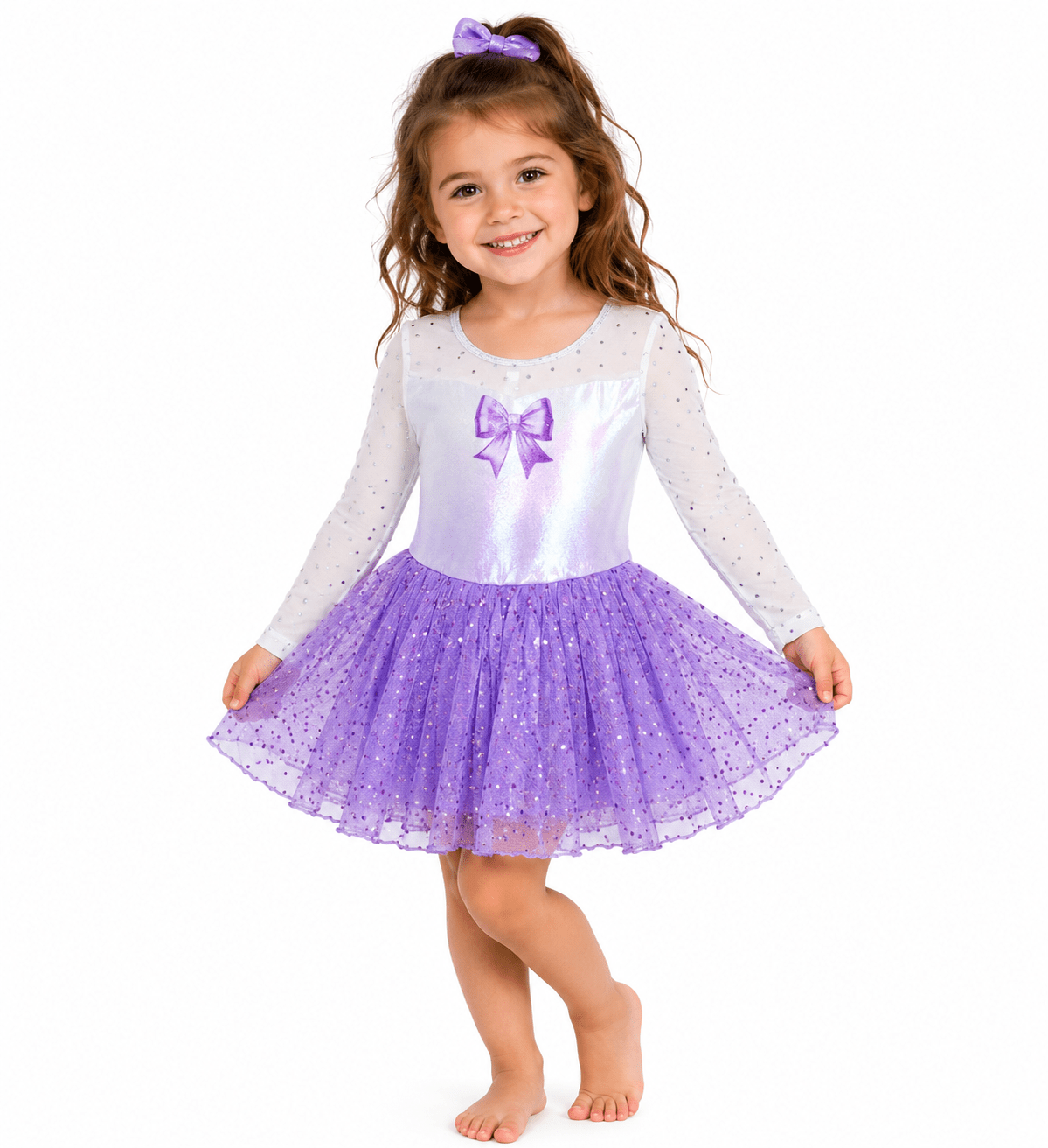 Leotard Dress Bow Lilac - OneSports - dubai
