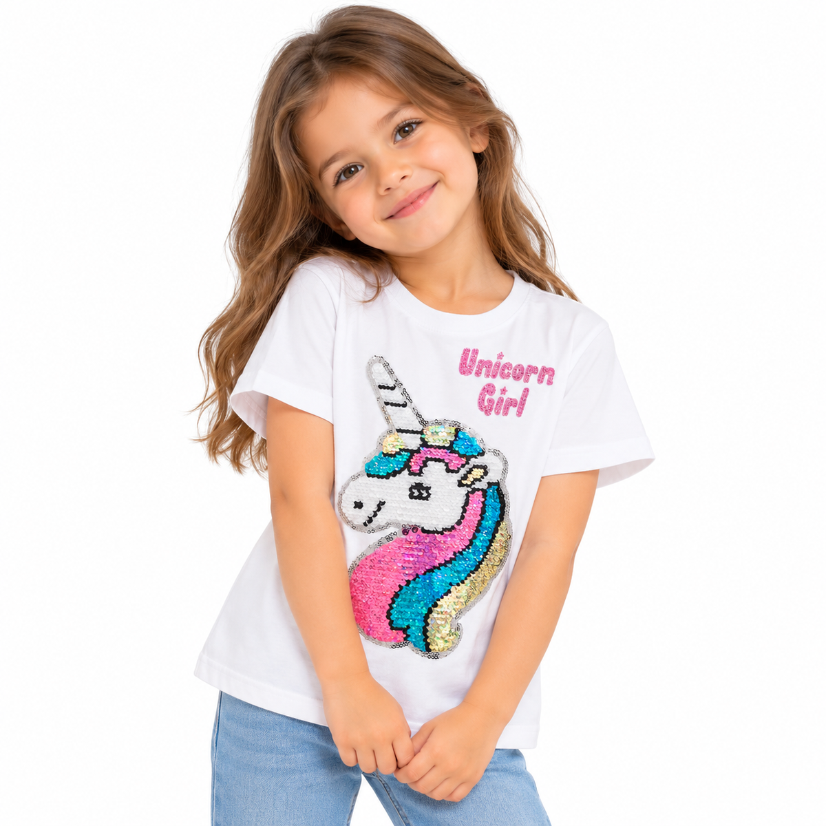 Unicorn Beads Girls White T-Shirt