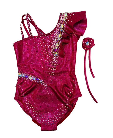 Leotard Arifa deep pink gymnastics and dance leotard with ruffle detailing available on OneSports.ae