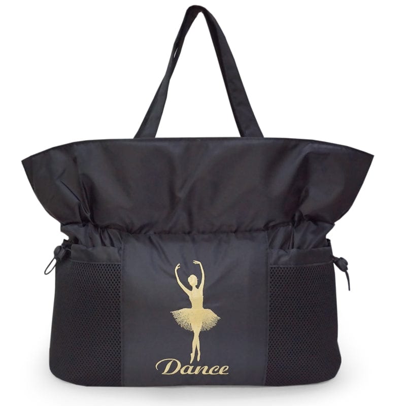 Black dance tote bag for girls with zipper, side pockets, and accessories space 36×40×13 cm by OneSports UAE