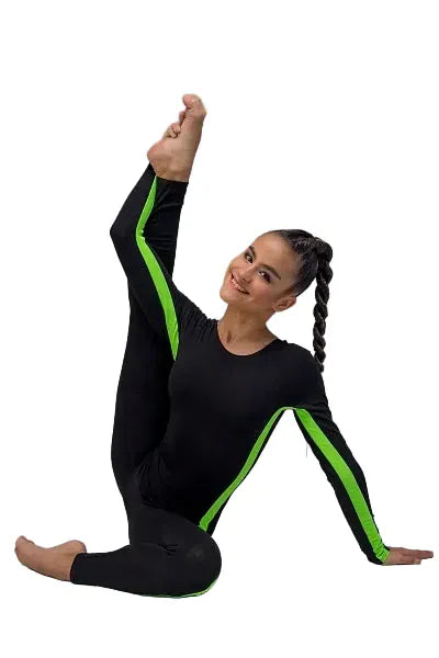 Black full length training unitard Beta for girls designed for flexibility and movement from OneSports.ae