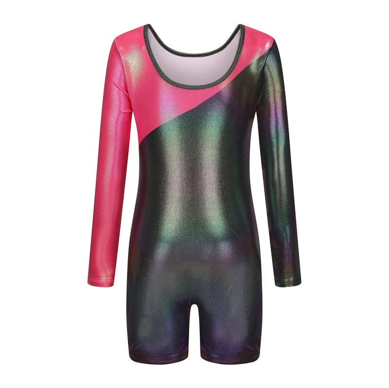 Stretchable long sleeve gymnastics unitard Fluxa in pink and black from OneSports UAE