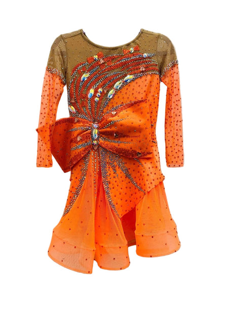 Frida Orange Handmade Party Dress with Rhinestones - OneSports - dubai