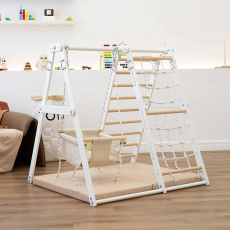 childrens multifunctional climbing play gym with ladder and swing onesports