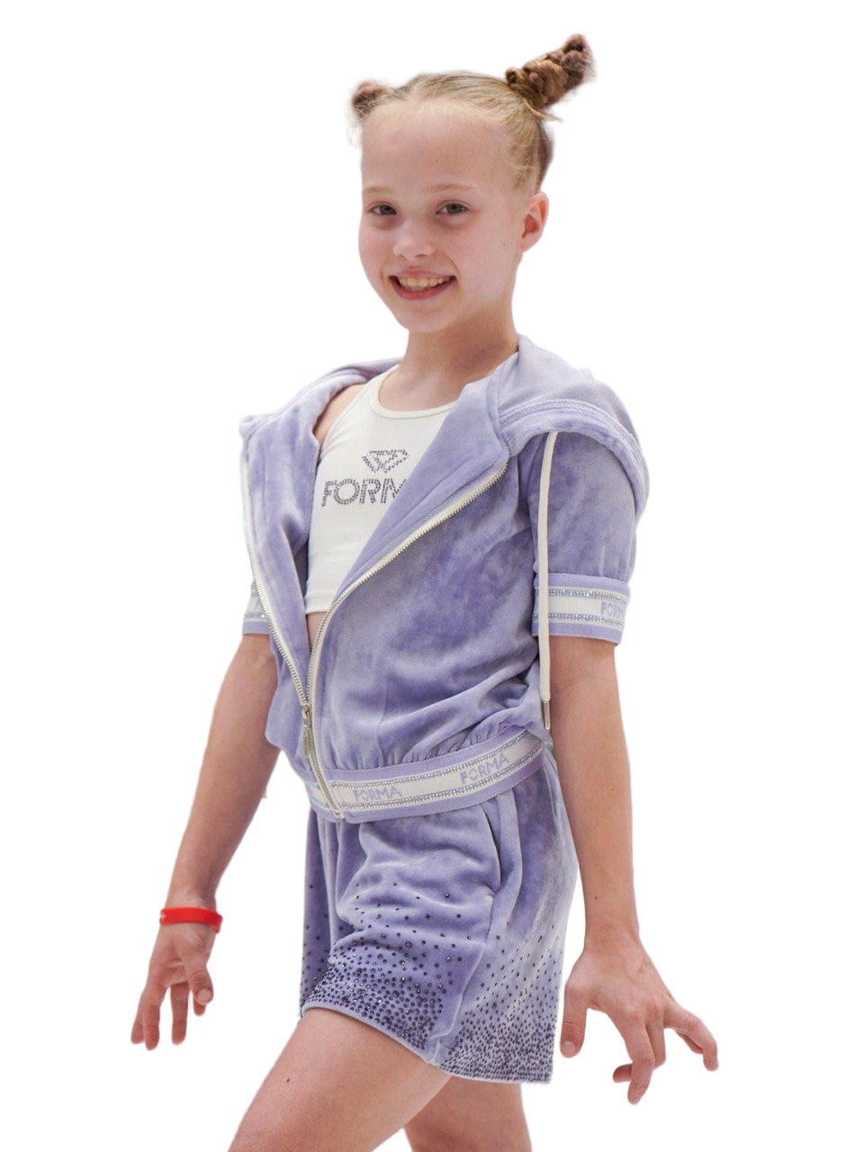 Lilac Forma two-piece outfit for girls featuring soft fabric and subtle rhinestone details on OneSports.ae