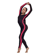 Full length unitard Beta for girls in black with coral mesh panels available on OneSports.ae