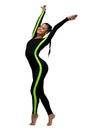 Full length unitard Beta for girls in black with lime mesh panels available on OneSports.ae