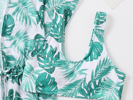 Tropical leaf patterned girls swim set 