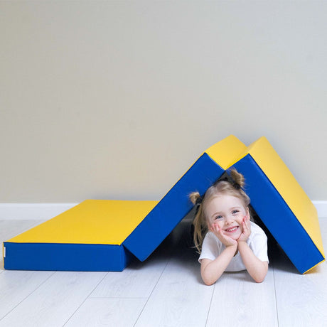 shock absorbing blue yellow foldable mat for wall bars romana onesports